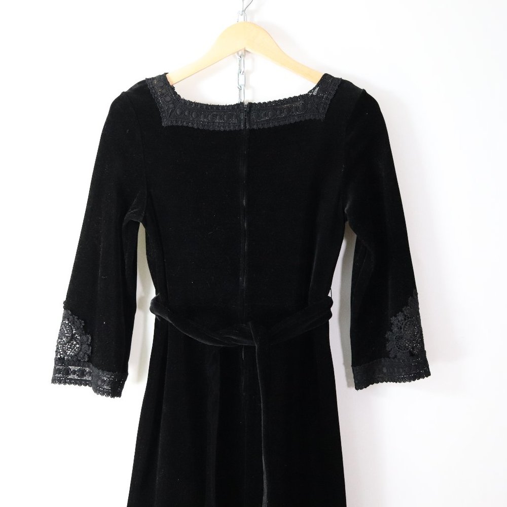 SOLD vintage 70s black velvet lace maxi dress S - Picture 8 of 8